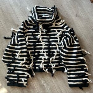 Loewe Monochrome Cowl Neck Fringe Striped Knit
